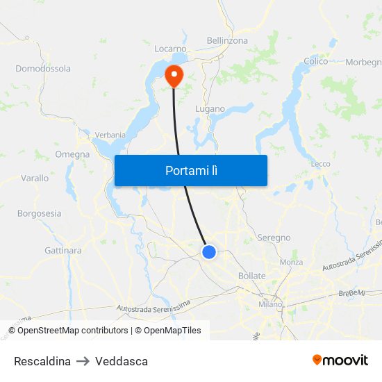 Rescaldina to Veddasca map