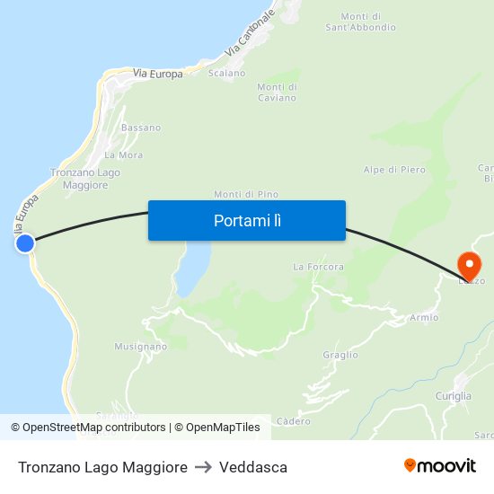 Tronzano Lago Maggiore to Veddasca map