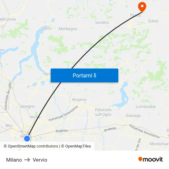 Milano to Vervio map