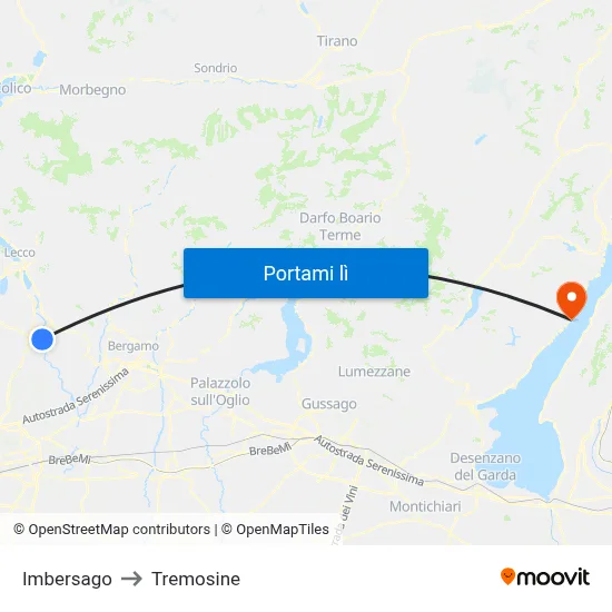 Imbersago to Tremosine map