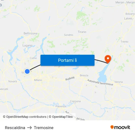 Rescaldina to Tremosine map
