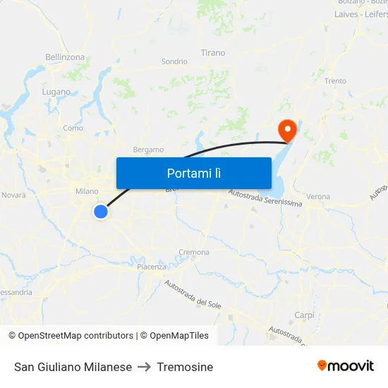 San Giuliano Milanese to Tremosine map