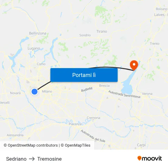 Sedriano to Tremosine map