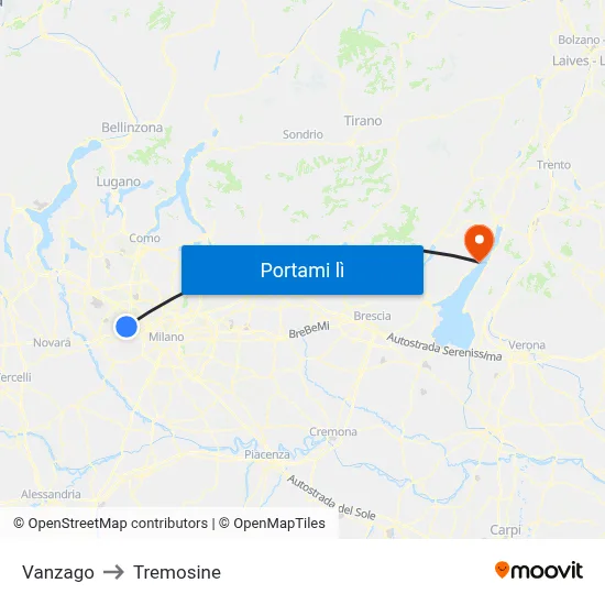 Vanzago to Tremosine map