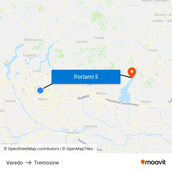 Varedo to Tremosine map