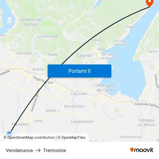 Verolanuova to Tremosine map