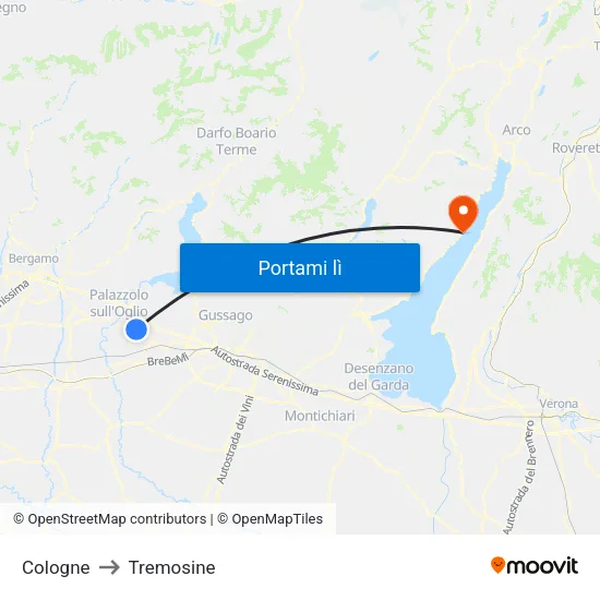 Cologne to Tremosine map