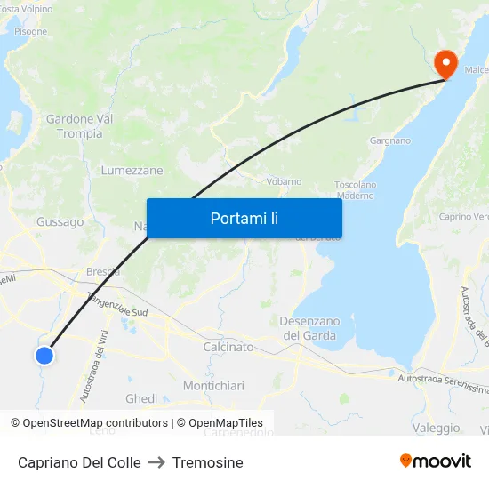 Capriano Del Colle to Tremosine map