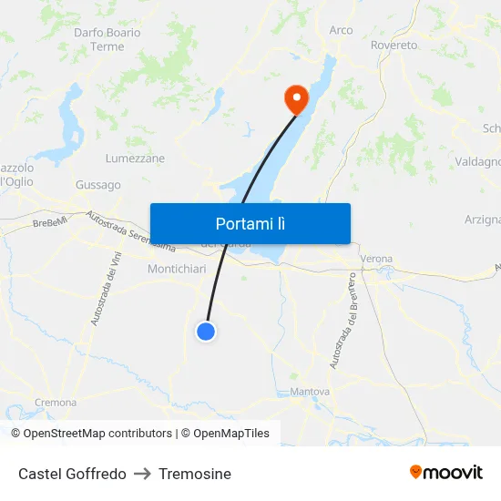 Castel Goffredo to Tremosine map