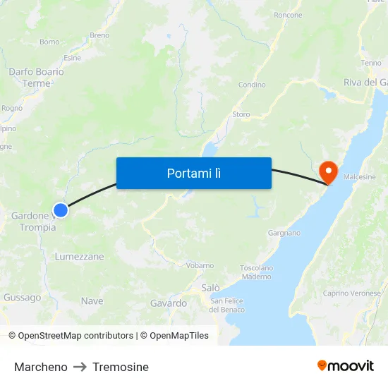 Marcheno to Tremosine map