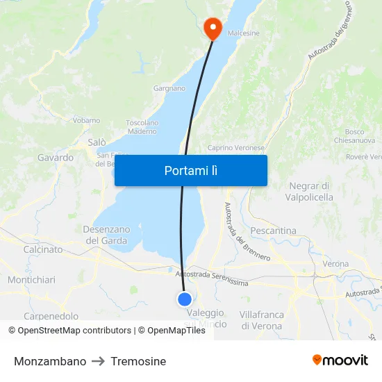 Monzambano to Tremosine map