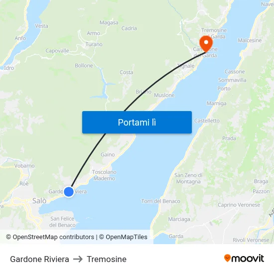 Gardone Riviera to Tremosine map