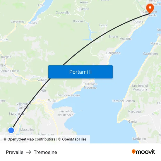 Prevalle to Tremosine map