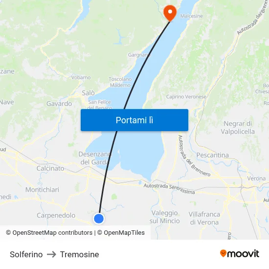 Solferino to Tremosine map