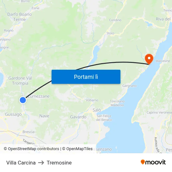 Villa Carcina to Tremosine map
