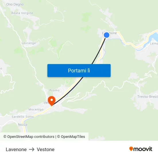 Lavenone to Vestone map