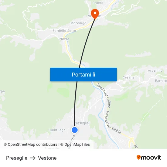 Preseglie to Vestone map
