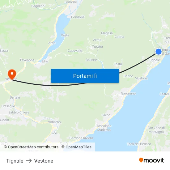 Tignale to Vestone map