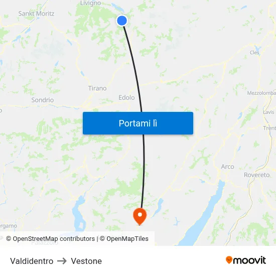 Valdidentro to Vestone map