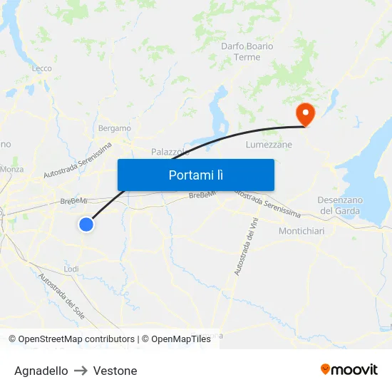Agnadello to Vestone map