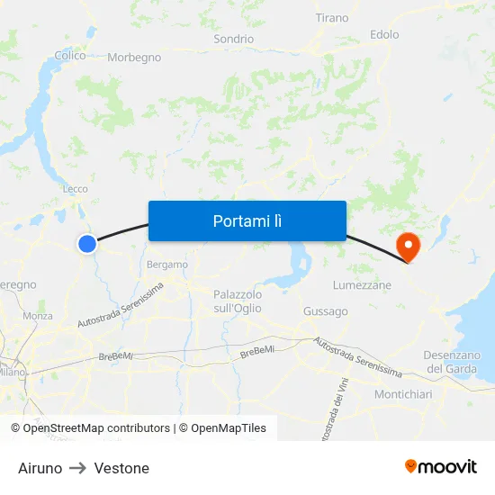 Airuno to Vestone map