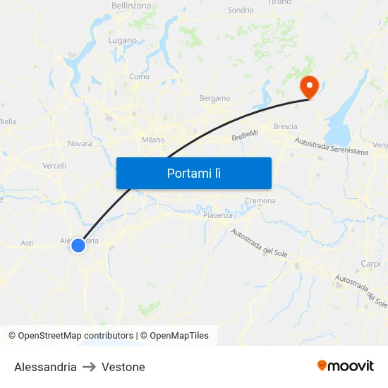 Alessandria to Vestone map