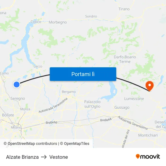 Alzate Brianza to Vestone map