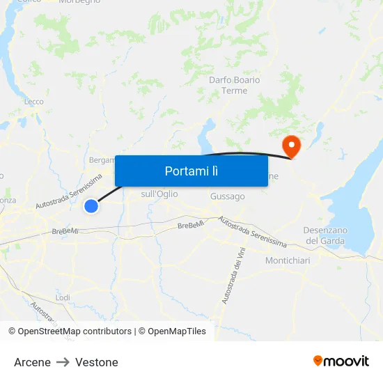 Arcene to Vestone map