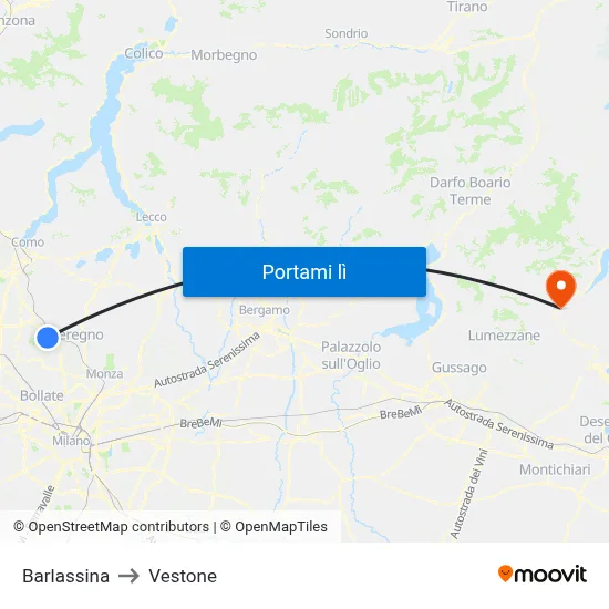 Barlassina to Vestone map