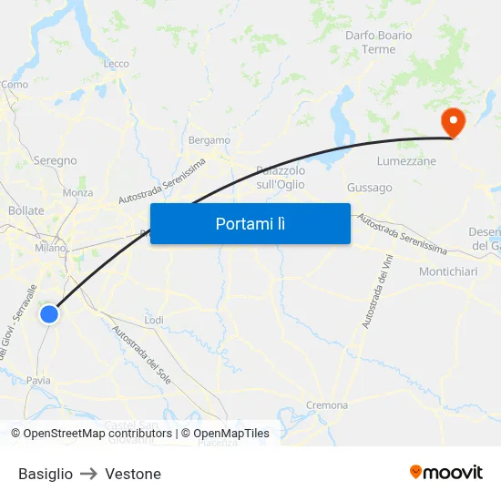 Basiglio to Vestone map