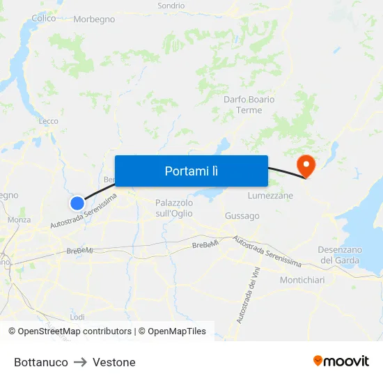 Bottanuco to Vestone map