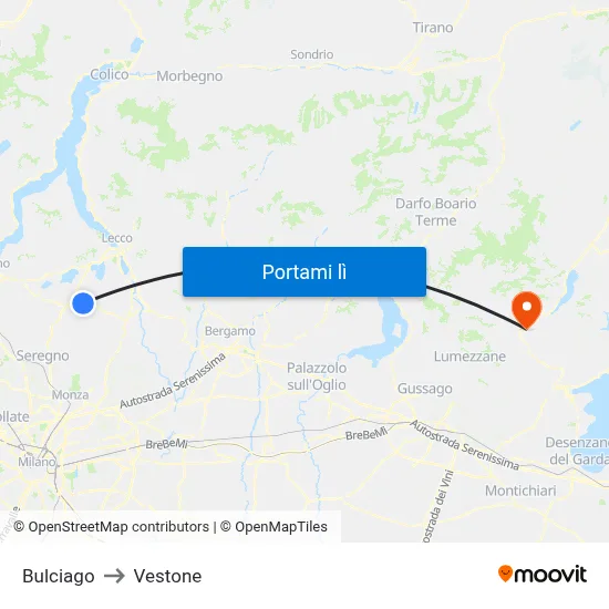 Bulciago to Vestone map