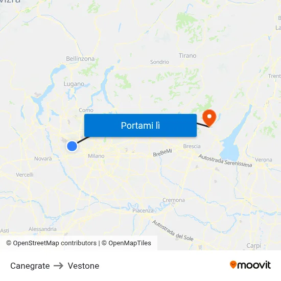 Canegrate to Vestone map
