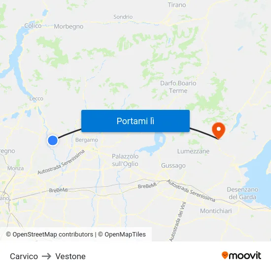 Carvico to Vestone map