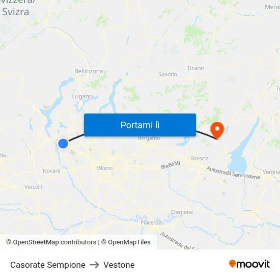 Casorate Sempione to Vestone map