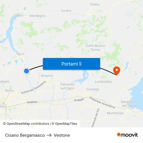 Cisano Bergamasco to Vestone map