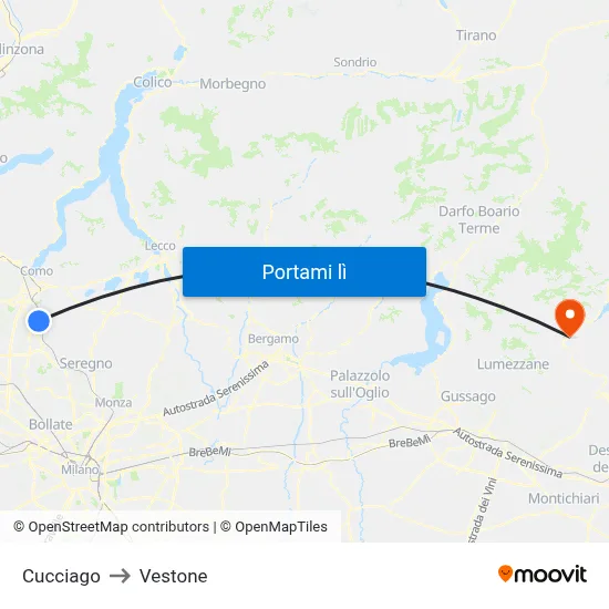 Cucciago to Vestone map