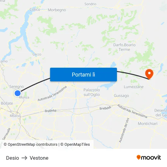 Desio to Vestone map