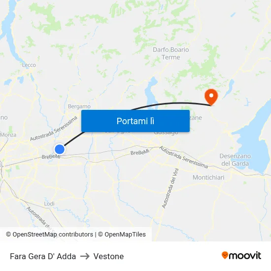 Fara Gera D' Adda to Vestone map