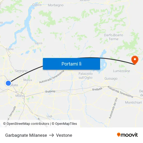 Garbagnate Milanese to Vestone map