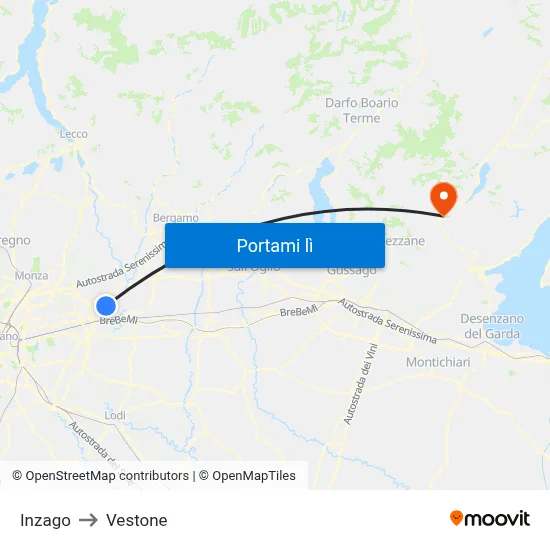 Inzago to Vestone map
