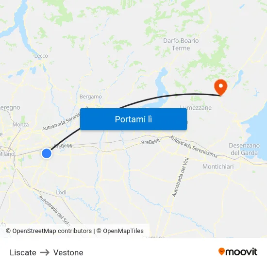 Liscate to Vestone map