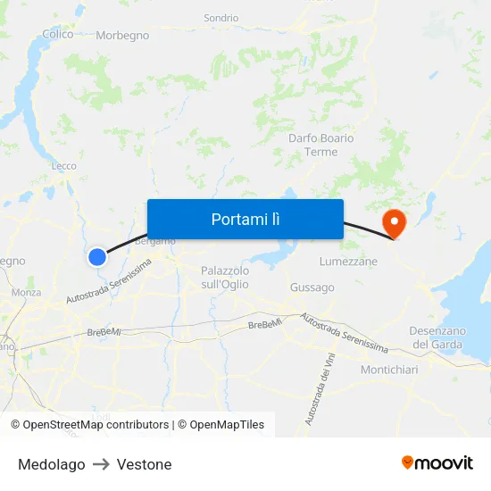 Medolago to Vestone map
