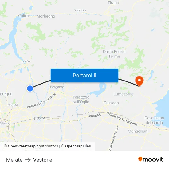 Merate to Vestone map