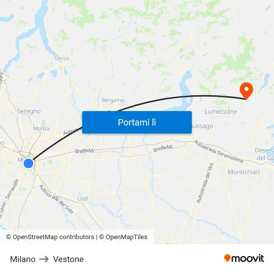 Milano to Vestone map