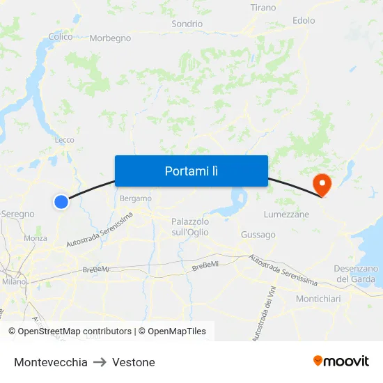 Montevecchia to Vestone map