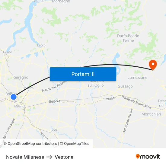 Novate Milanese to Vestone map