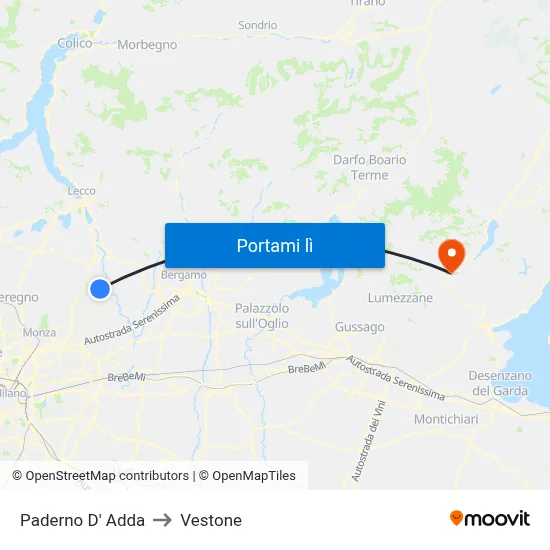 Paderno D' Adda to Vestone map