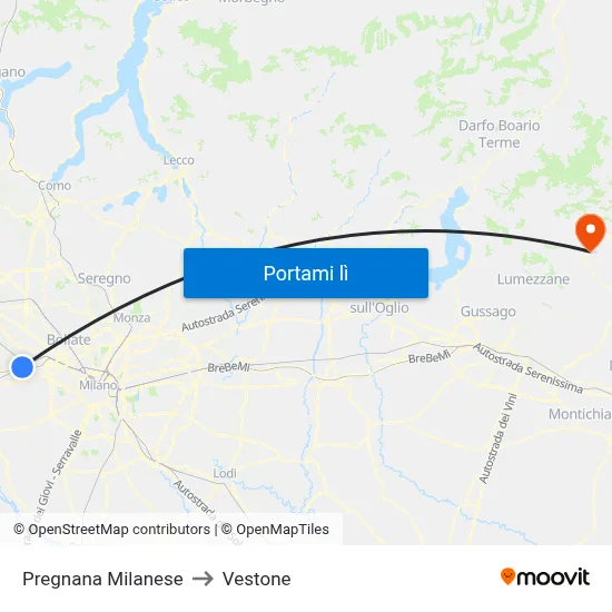 Pregnana Milanese to Vestone map
