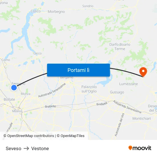 Seveso to Vestone map